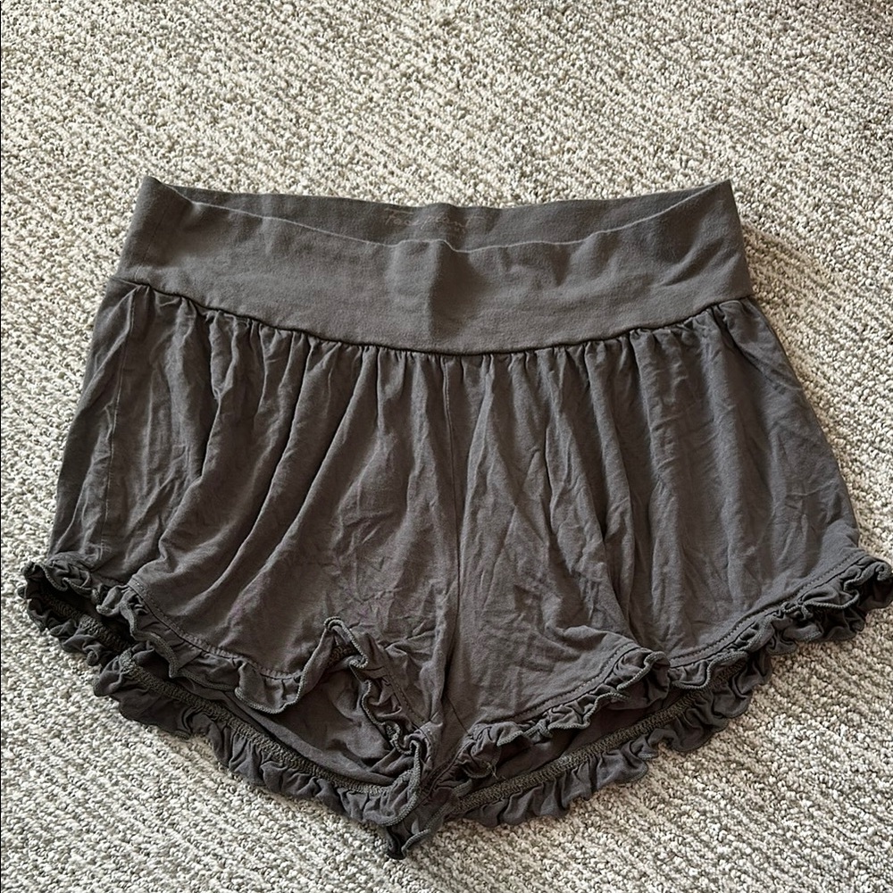 Dark Gray Ruffle Hem PJ Shorts